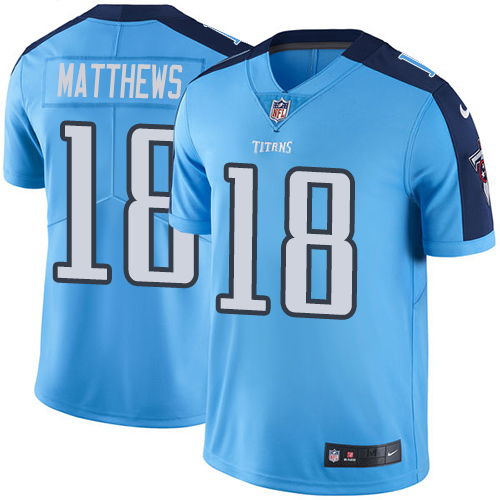 Nike Titans #18 Rishard Matthews Light Blue Youth Stitched NFL Limited Rush Jersey - Click Image to Close